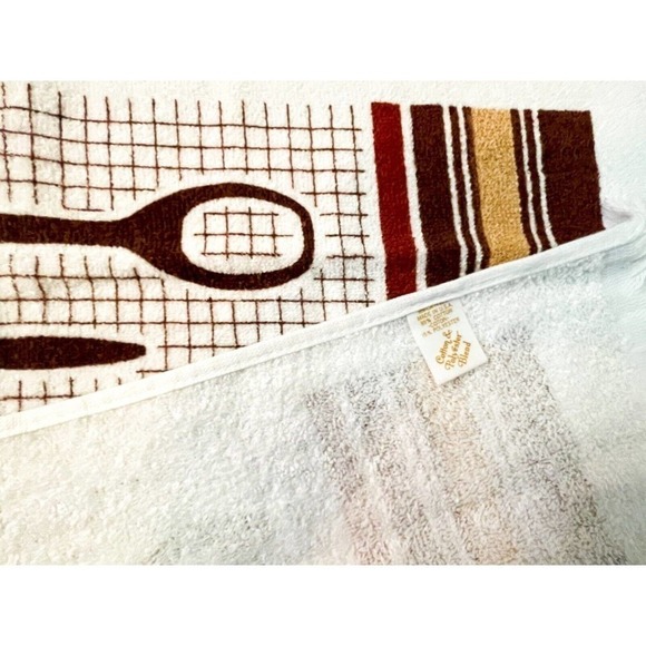 VINTAGE Kitchen Towel 80s White Brown Fringe Dish Hand Deadstock - Picture 6 of 6